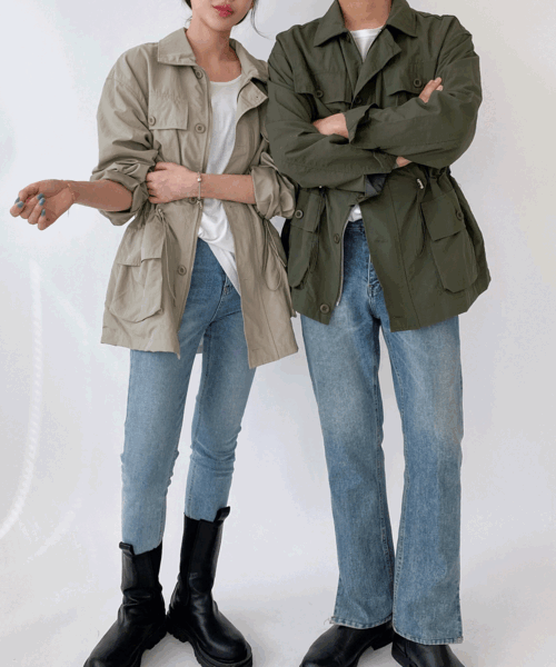 [ unisex ] 남녀공용 입체포켓 스트링 커플 필드 야상자켓 3color