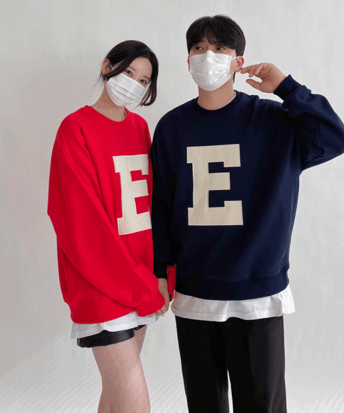 E 패치자수 쭈리 남녀공용 커플 오버핏 맨투맨 4color