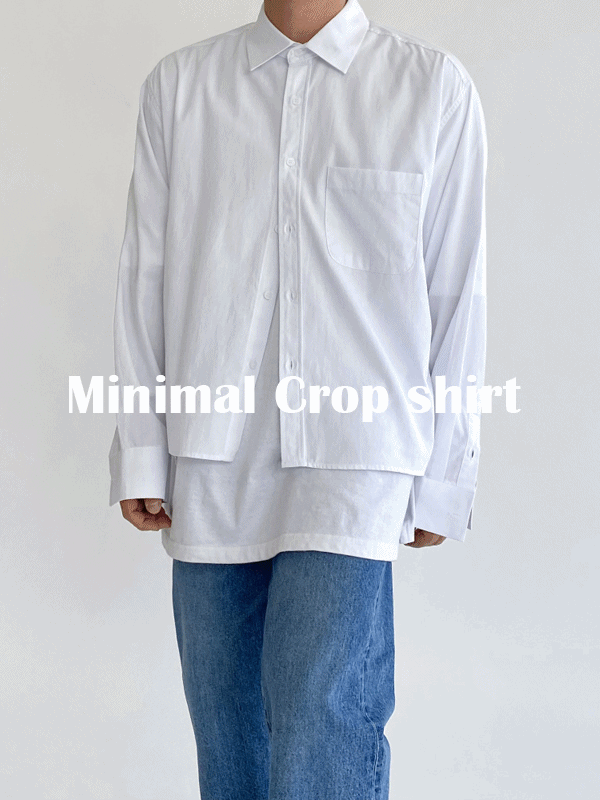 [ 3컬러 남녀공용 ] 미니멀 오버핏 크롭 셔츠