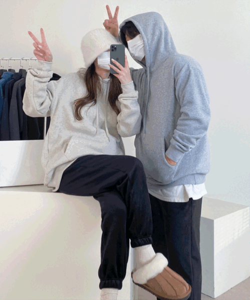 포그니 기모 오버핏 남녀공용 커플 후드티셔츠 15color