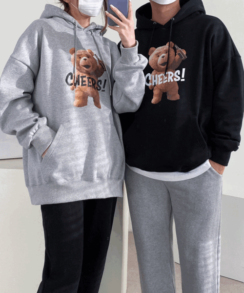 [기모] 소두핏 치얼스 곰돌이 오버핏 남녀공용 커플 후드 3color